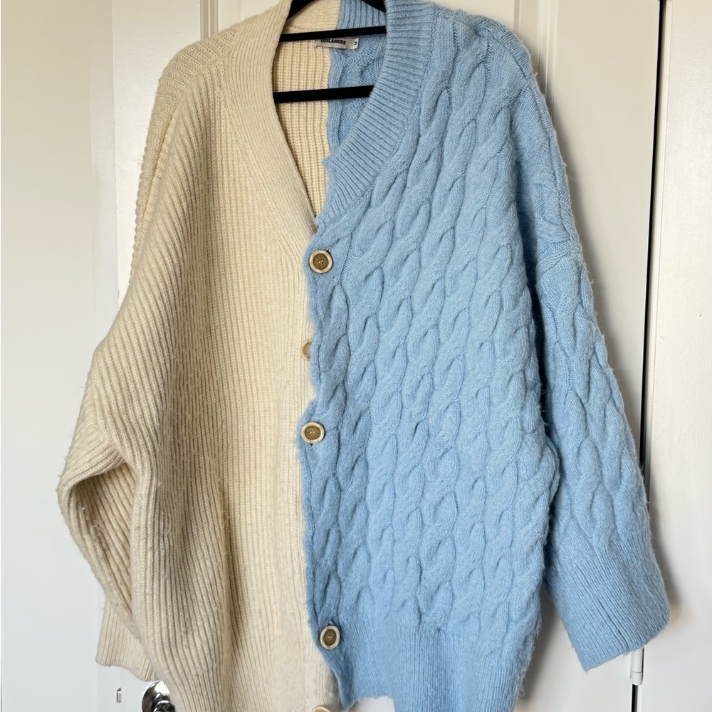 Two-Tone Cable Knit Cardigan Sweater